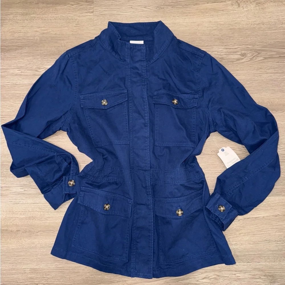 New St. John's Bay Women’s Classic Anorak Blue Jacket 100% Cotton Size Large NWT